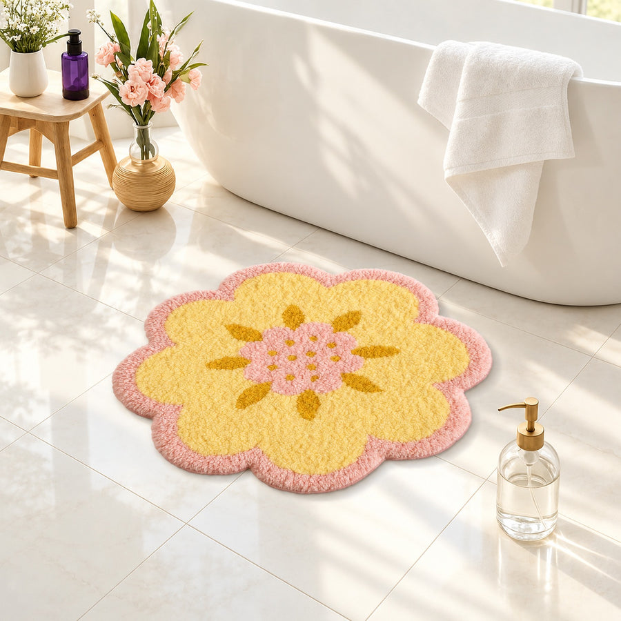Pink Flower Shaped Tufted Bath Mat