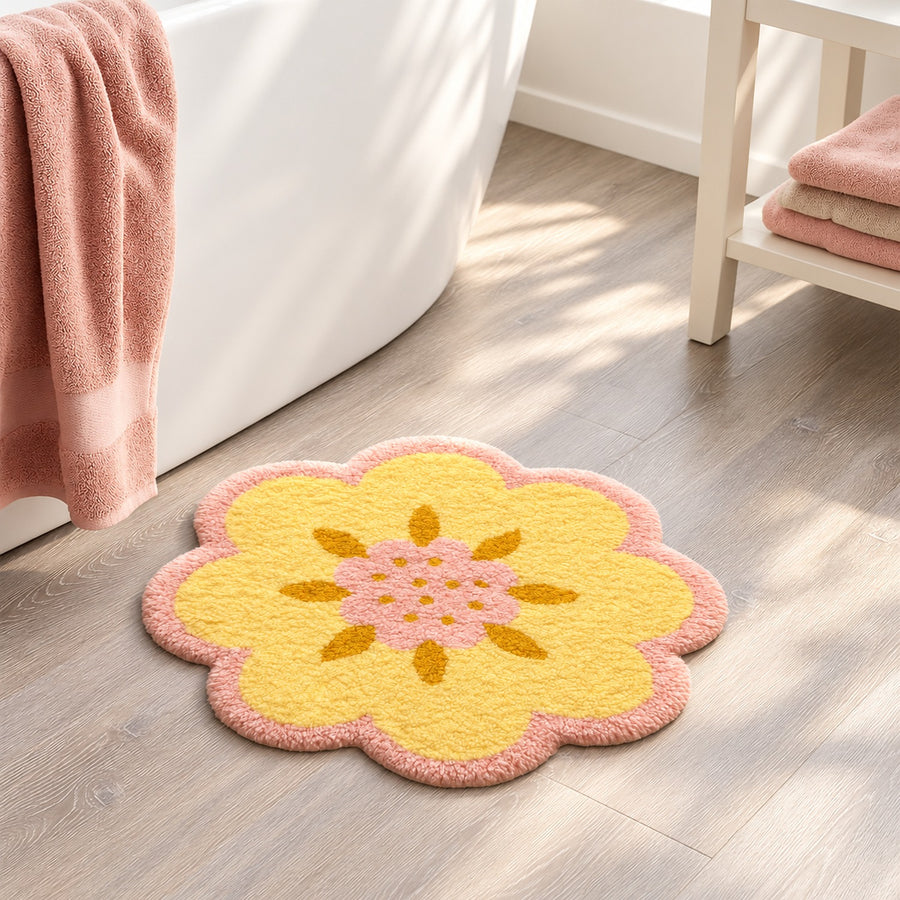 Pink Flower Shaped Tufted Bath Mat