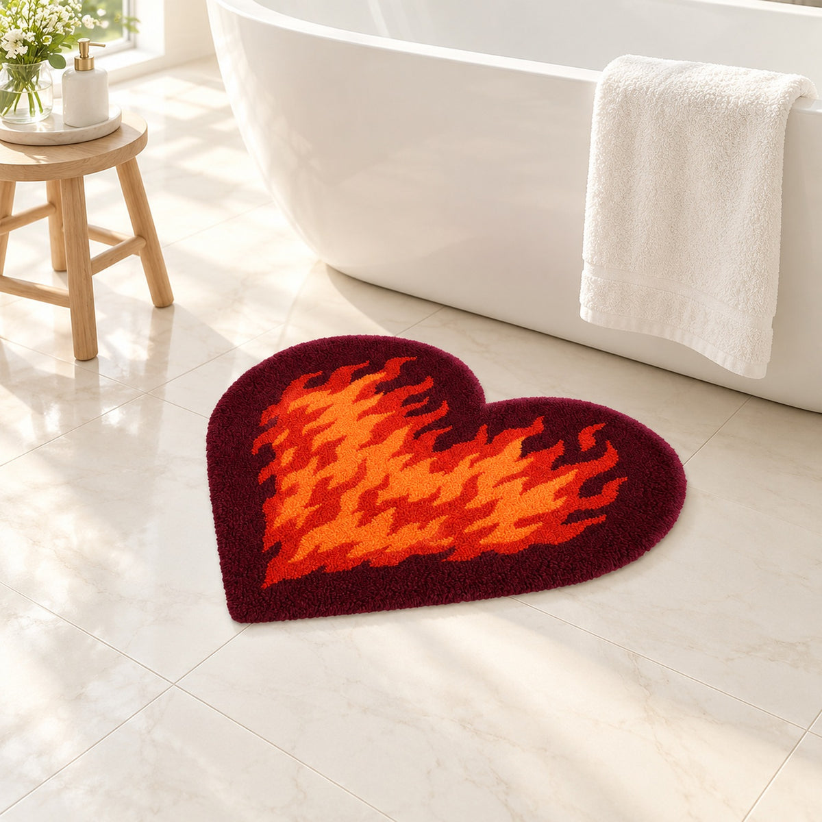 Flaming Heart Tufted Bath Mat