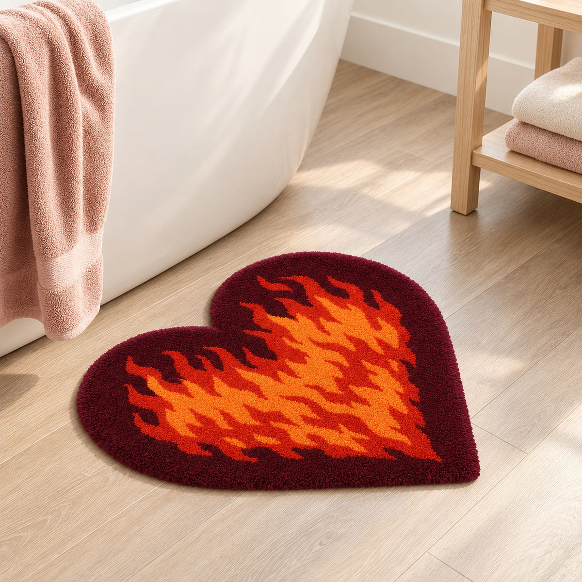 Flaming Heart Tufted Bath Mat