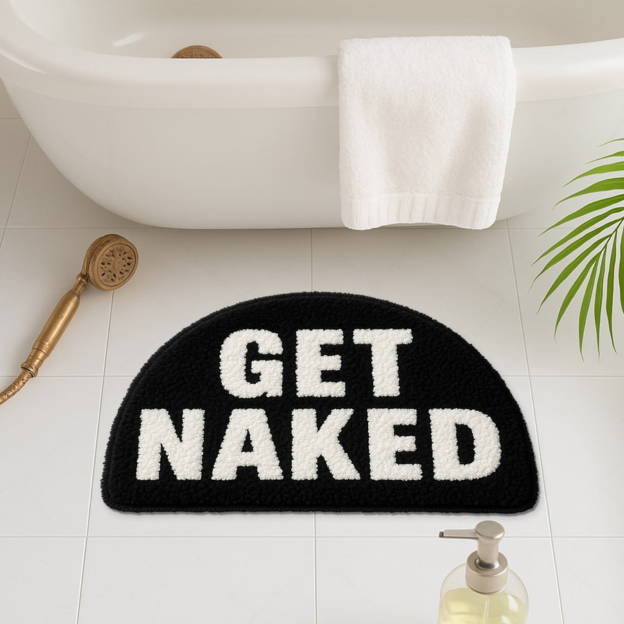 Feblilac Black and White Half Circle Get Naked Tufted Bath Mat