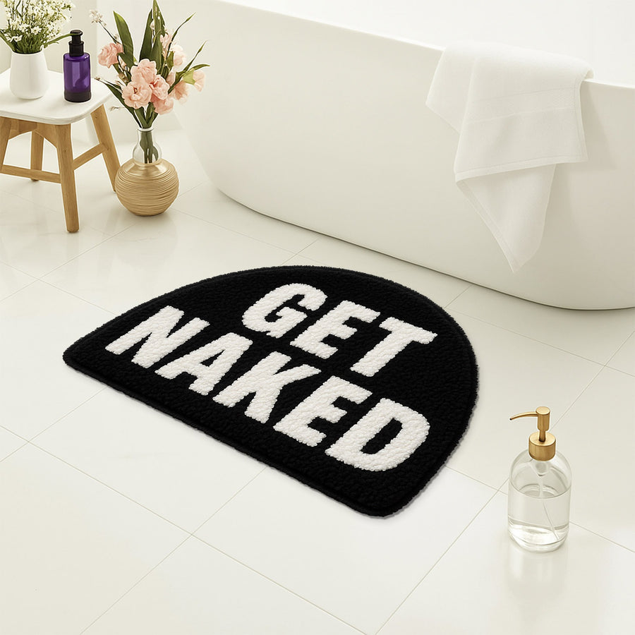 Feblilac Black and White Half Circle Get Naked Tufted Bath Mat