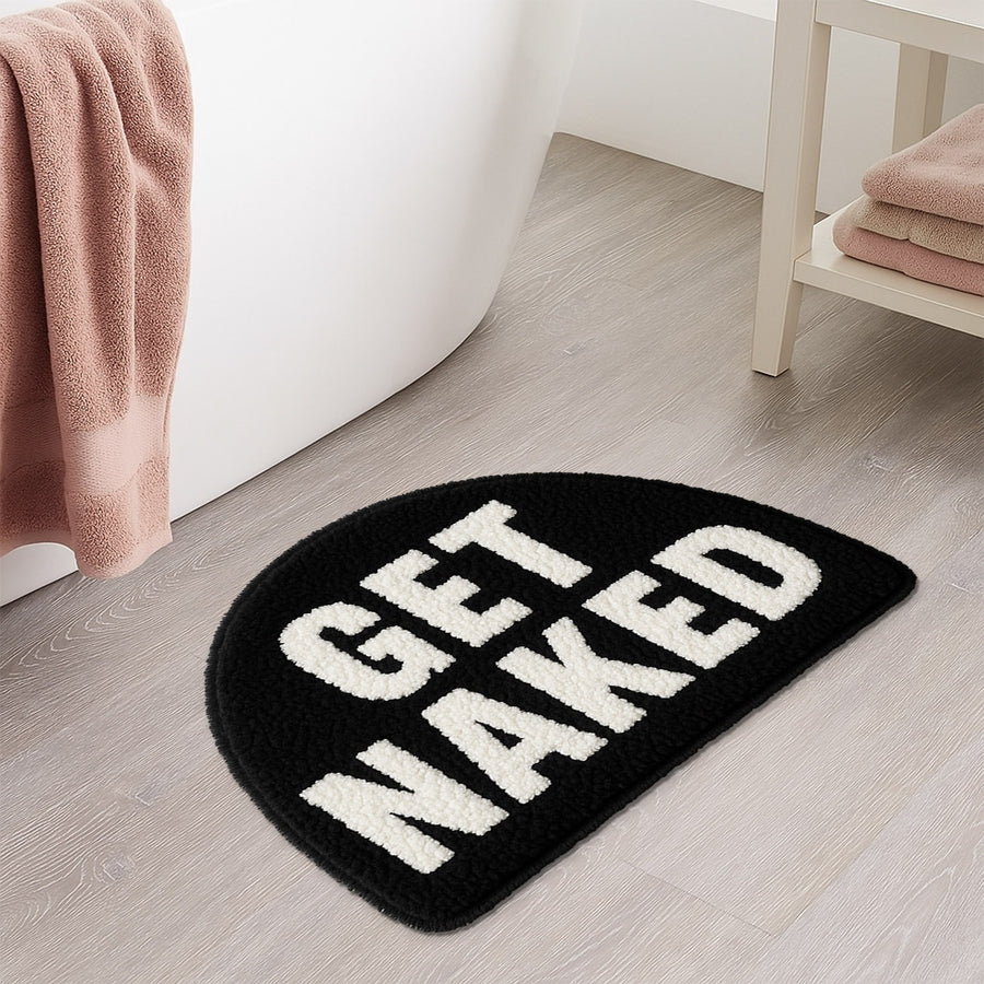 Feblilac Black and White Half Circle Get Naked Tufted Bath Mat