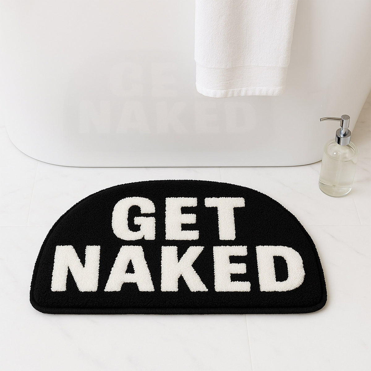Feblilac Black and White Half Circle Get Naked Tufted Bath Mat