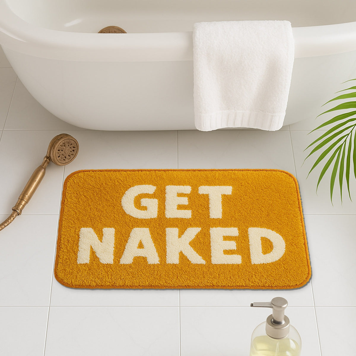 Feblilac Orange and White Cartoon Get Naked Tufted Bath Mat