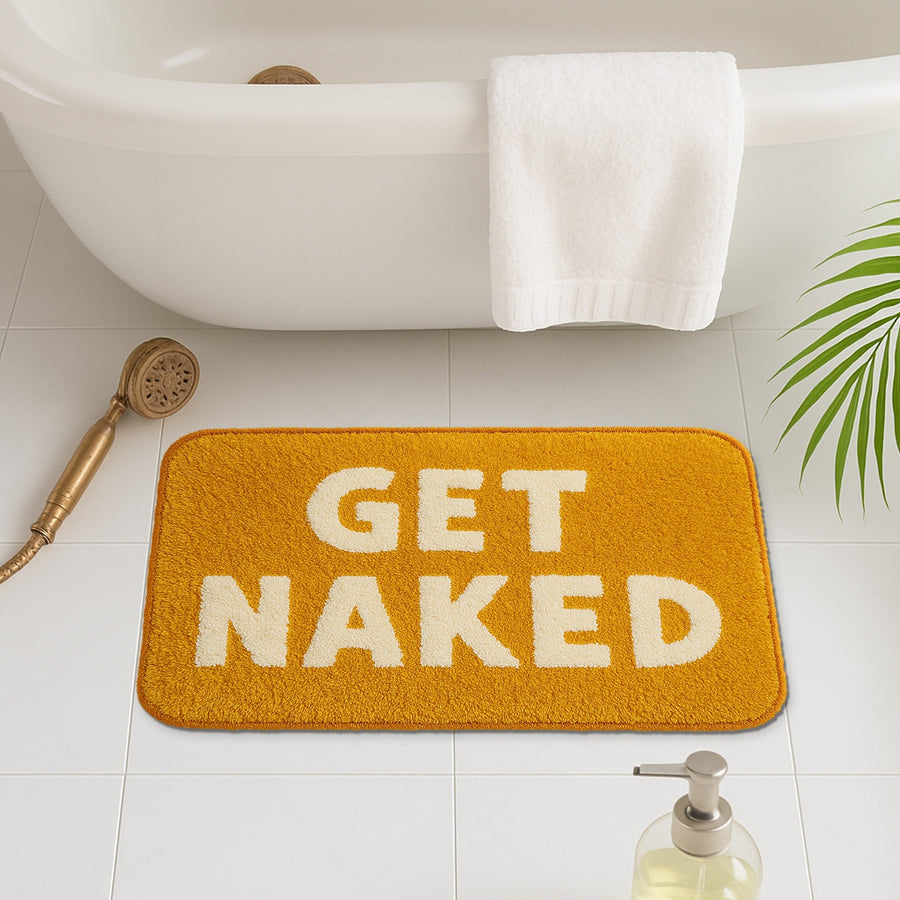 Feblilac Orange and White Cartoon Get Naked Tufted Bath Mat