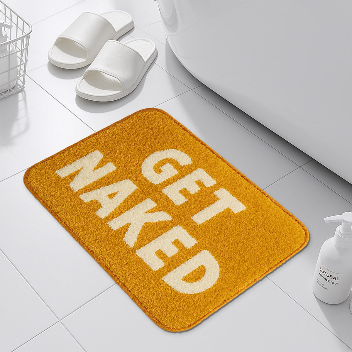 Feblilac Orange and White Cartoon Get Naked Tufted Bath Mat