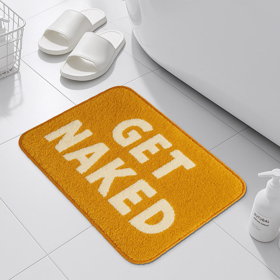 Feblilac Orange and White Cartoon Get Naked Tufted Bath Mat
