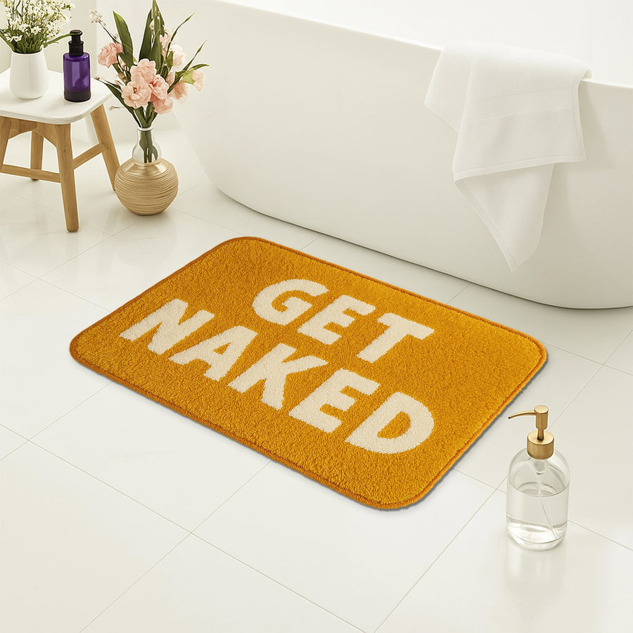 Feblilac Orange and White Cartoon Get Naked Tufted Bath Mat