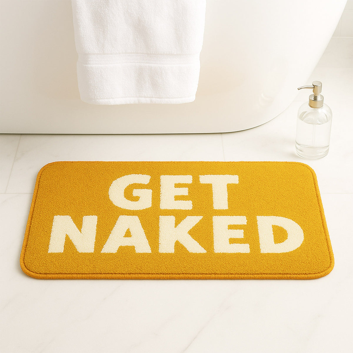 Feblilac Orange and White Cartoon Get Naked Tufted Bath Mat