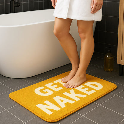 Feblilac Orange and White Cartoon Get Naked Tufted Bath Mat