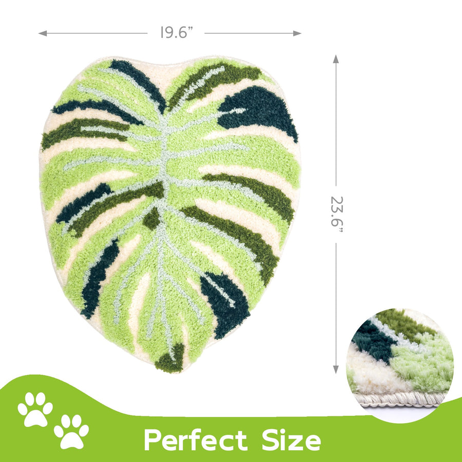 Feblilac Irregular Teal Monstera Tufted Bath Mat