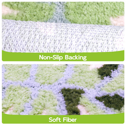 Feblilac Irregular Teal Monstera Tufted Bath Mat