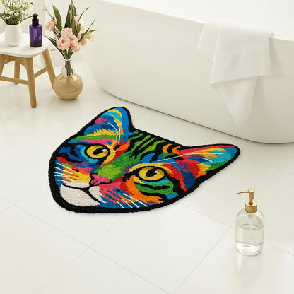 Colorful Cat Face Tufted Bath Mat