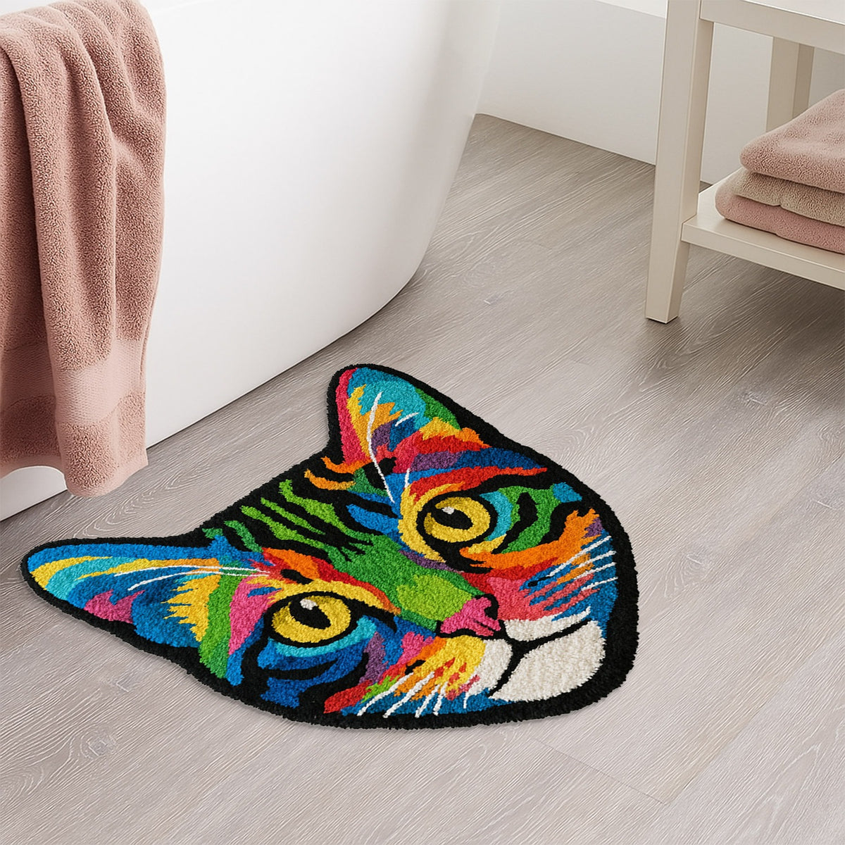 Colorful Cat Face Tufted Bath Mat