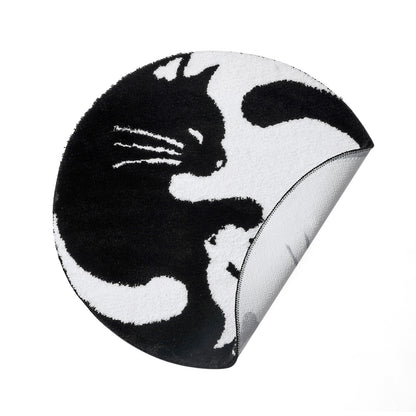 Feblilac Black and White Yin Yang Cat Tufted Bath Mat