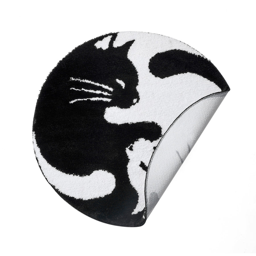 Feblilac Black and White Yin Yang Cat Tufted Bath Mat