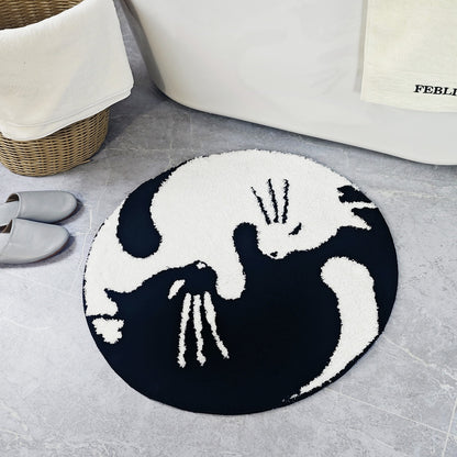 Feblilac Black and White Yin Yang Cat Tufted Bath Mat