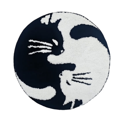 Feblilac Black and White Yin Yang Cat Tufted Bath Mat