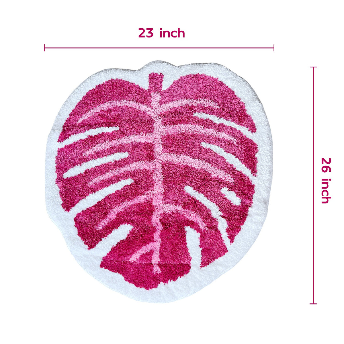 Feblilac Pink Monstera Leaves Tufted Bath Mat
