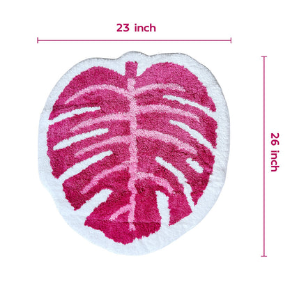 Feblilac Pink Monstera Leaves Tufted Bath Mat