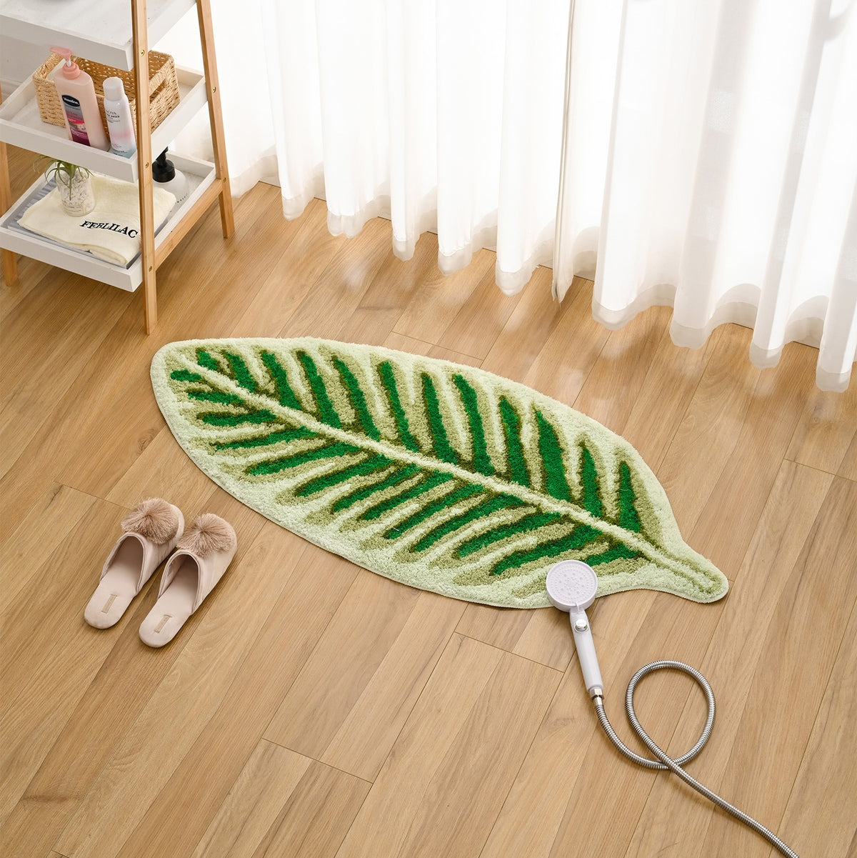 Feblilac Green Tropical Long Leaves Tufted Bath Mat