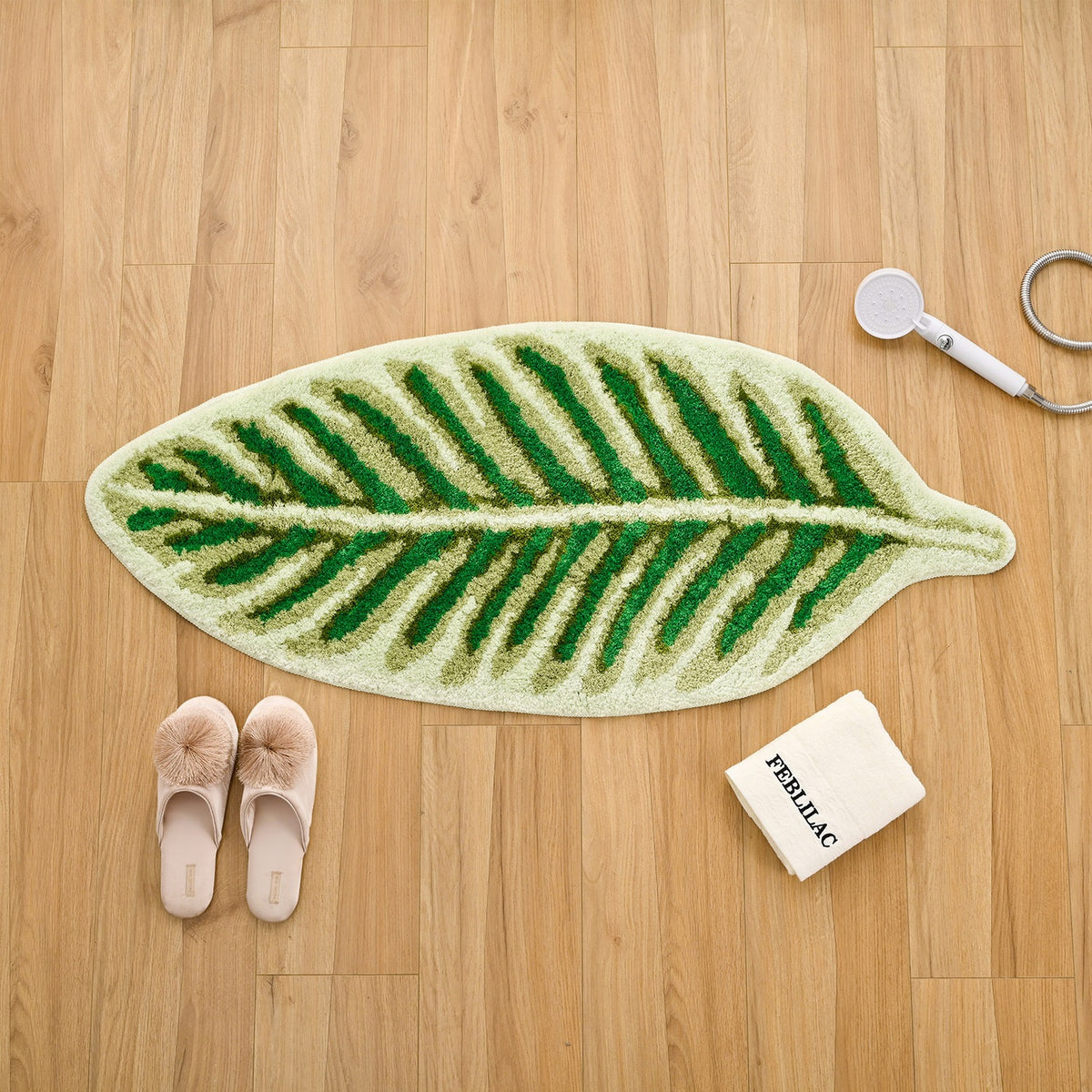 Feblilac Green Tropical Long Leaves Tufted Bath Mat