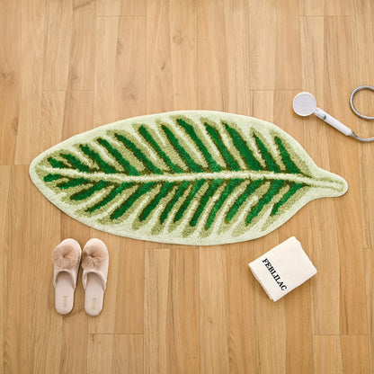Feblilac Green Tropical Long Leaves Tufted Bath Mat