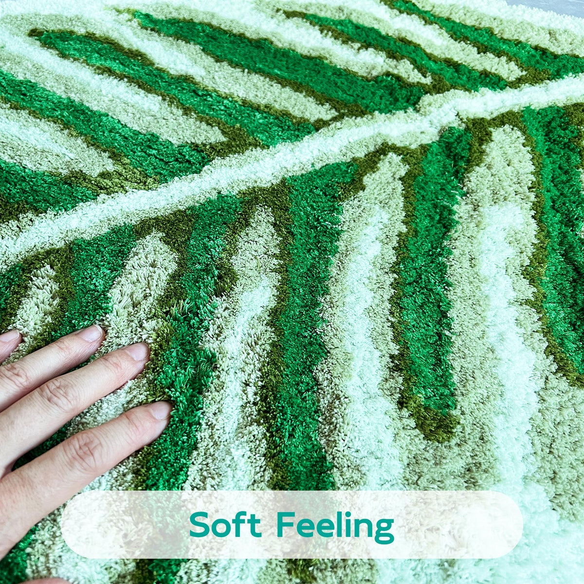 Feblilac Green Tropical Long Leaves Tufted Bath Mat