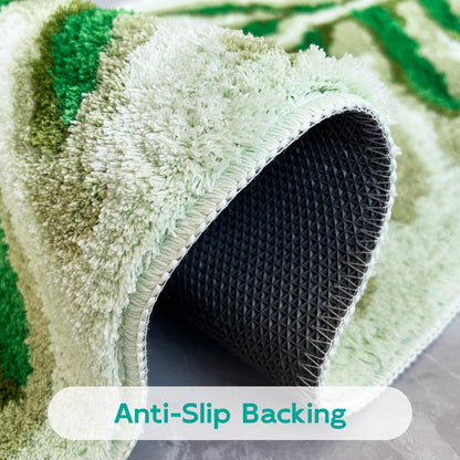 Feblilac Green Tropical Long Leaves Tufted Bath Mat