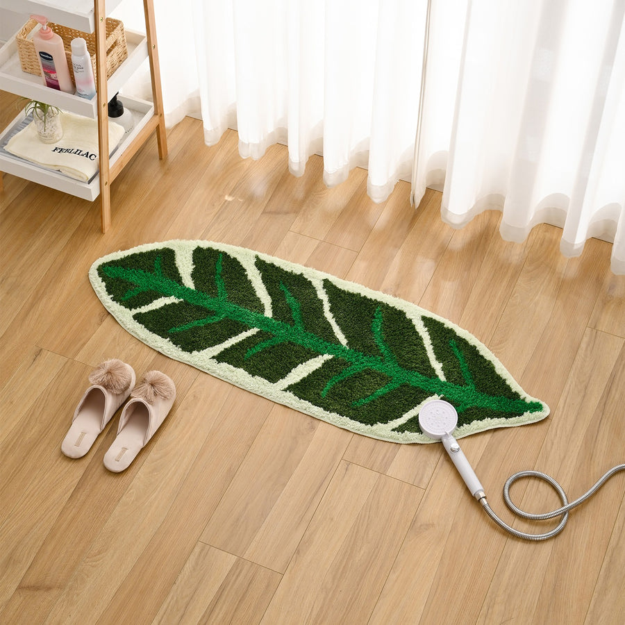 Feblilac Green Tropical Leaves Runner Tufted Bath Mat