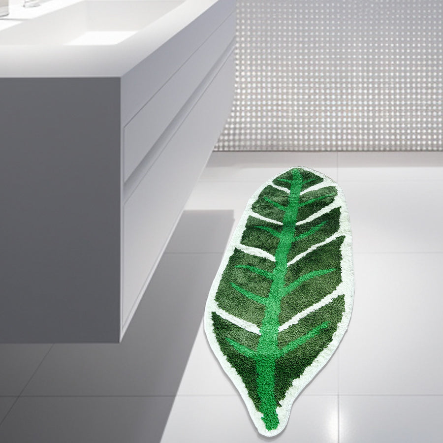 Feblilac Green Tropical Leaves Runner Tufted Bath Mat