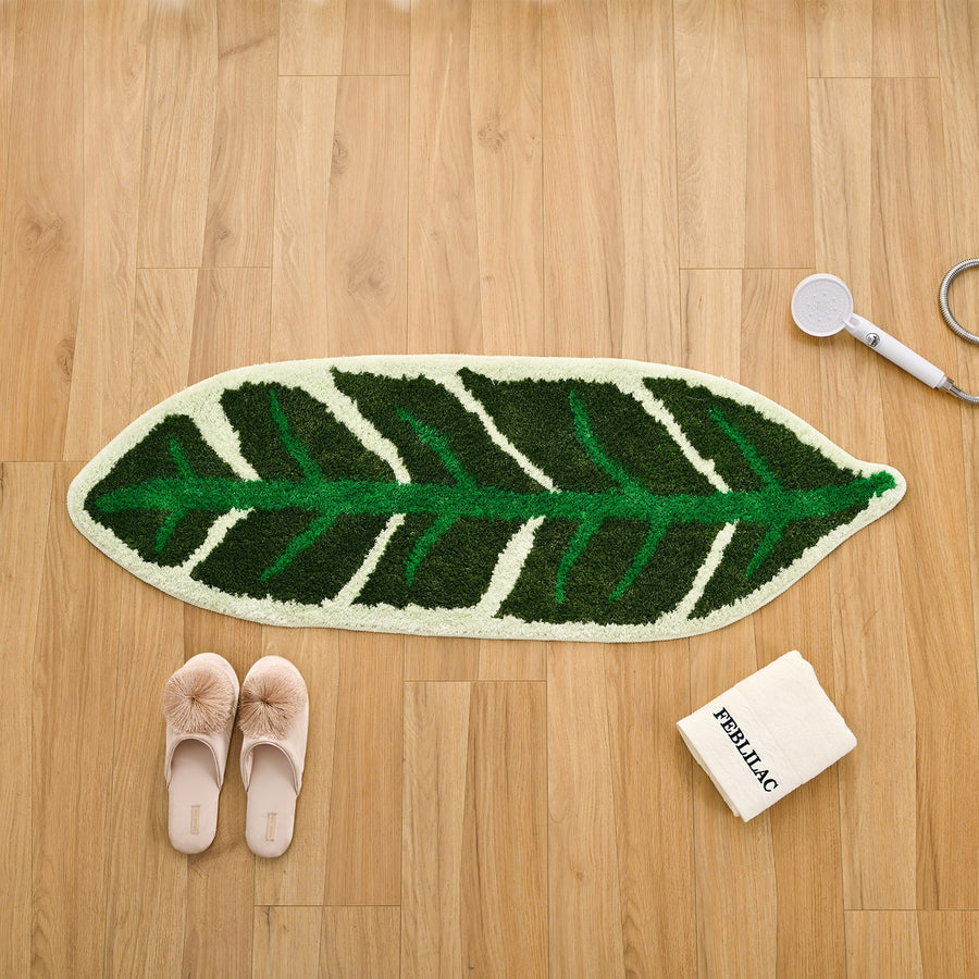 Feblilac Green Tropical Leaves Runner Tufted Bath Mat