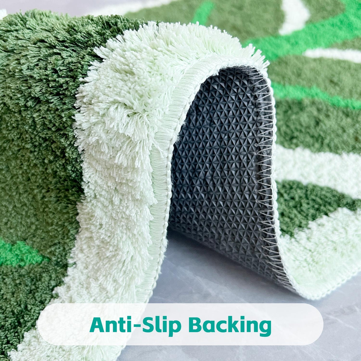 Feblilac Green Tropical Leaves Runner Tufted Bath Mat
