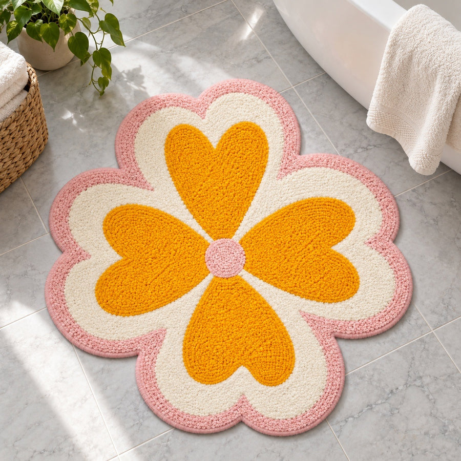 Feblilac Lucky Four Leaf Clover Pink Tufted Bath Mat