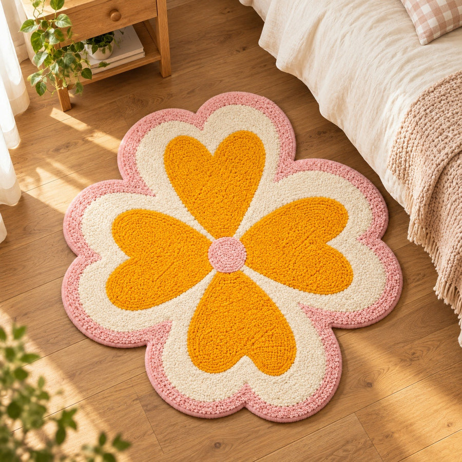Feblilac Lucky Four Leaf Clover Pink Tufted Bath Mat