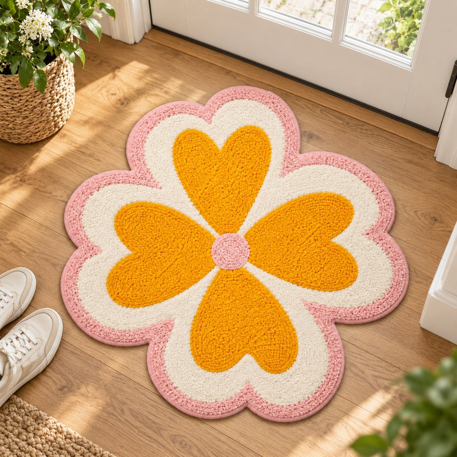Feblilac Lucky Four Leaf Clover Pink Tufted Bath Mat