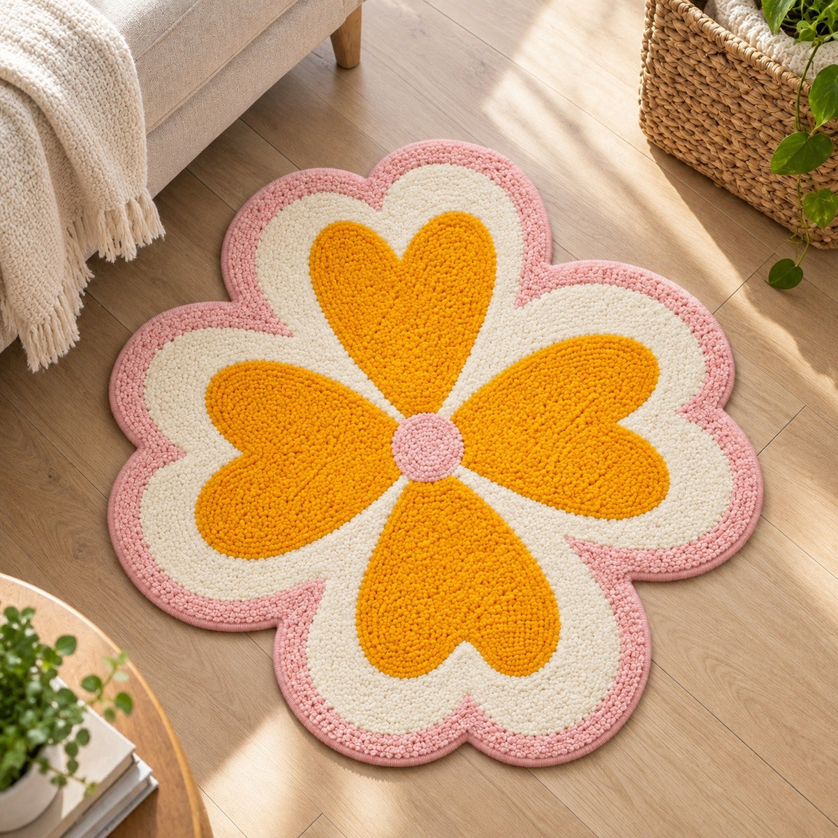 Feblilac Lucky Four Leaf Clover Pink Tufted Bath Mat