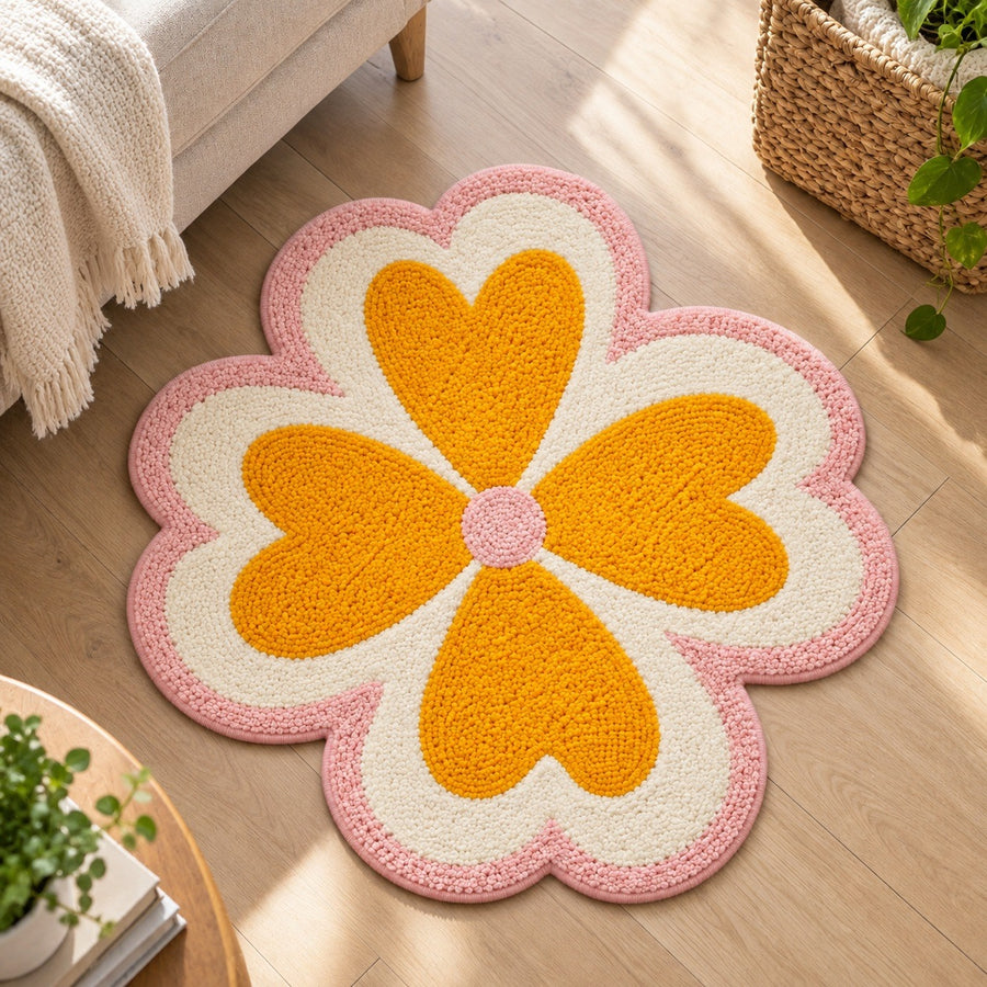 Feblilac Lucky Four Leaf Clover Pink Tufted Bath Mat