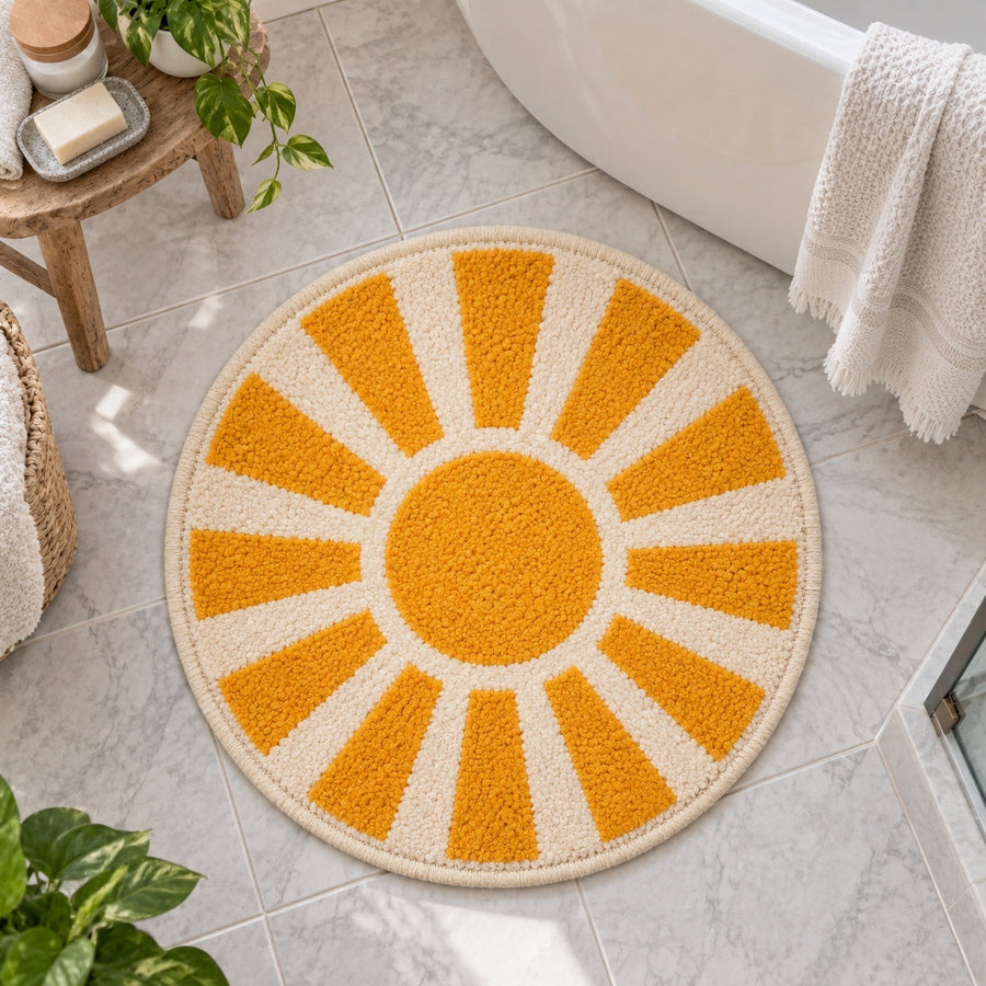 Feblilac Sunburst U Shape Toilet Mat Tufted Bath Mat