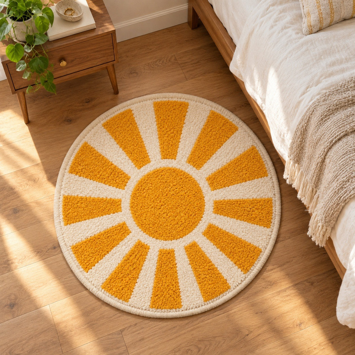 Feblilac Sunburst U Shape Toilet Mat Tufted Bath Mat