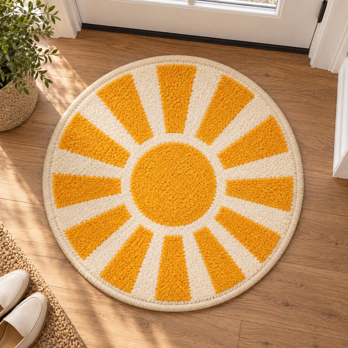 Feblilac Sunburst U Shape Toilet Mat Tufted Bath Mat