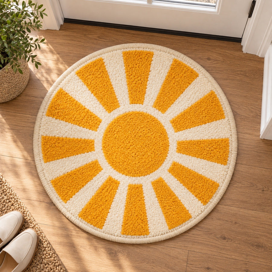Feblilac Sunburst U Shape Toilet Mat Tufted Bath Mat