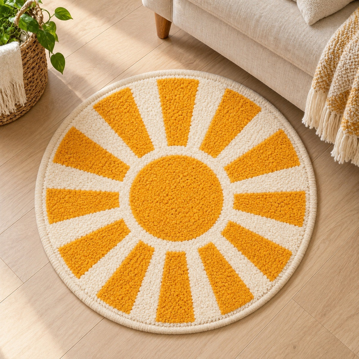 Feblilac Sunburst U Shape Toilet Mat Tufted Bath Mat