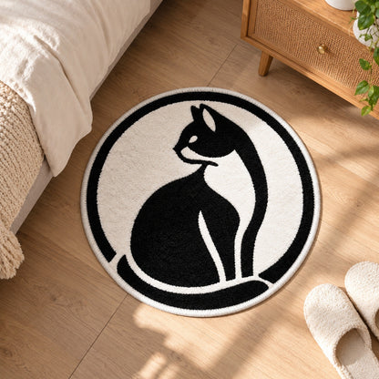 Feblilac Black and White Looking Back Cat Tufted Bath Mat