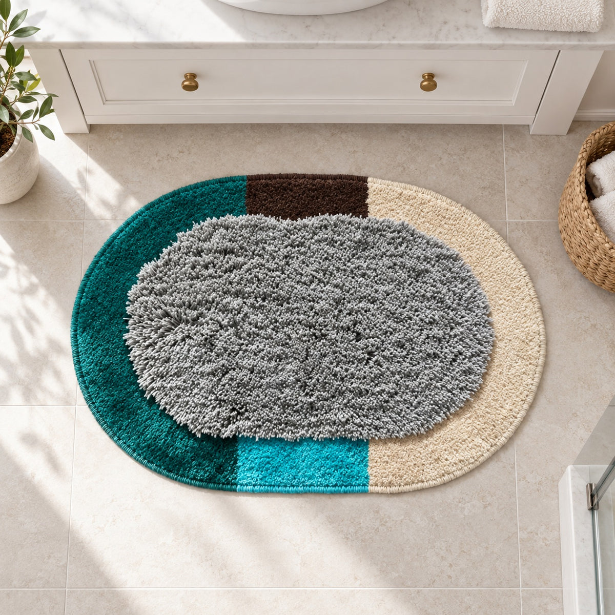Feblilac Oval Playground with Grey Background Tufted Bath Mat