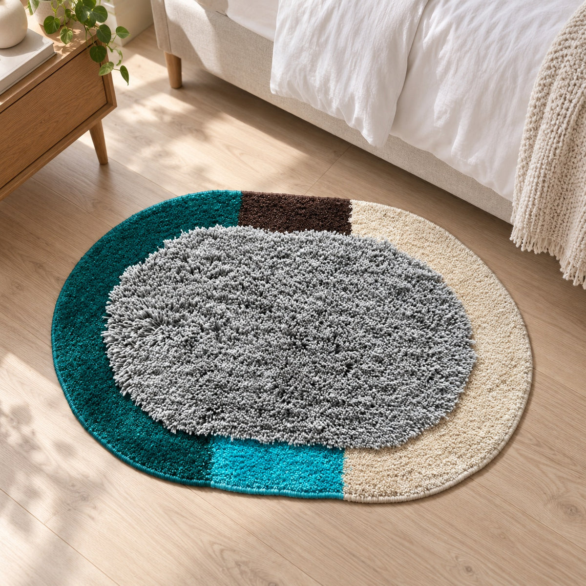 Feblilac Oval Playground with Grey Background Tufted Bath Mat