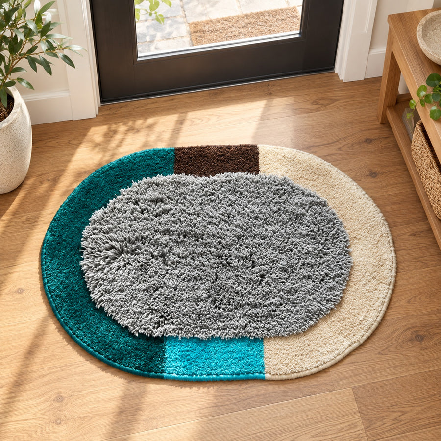 Feblilac Oval Playground with Grey Background Tufted Bath Mat
