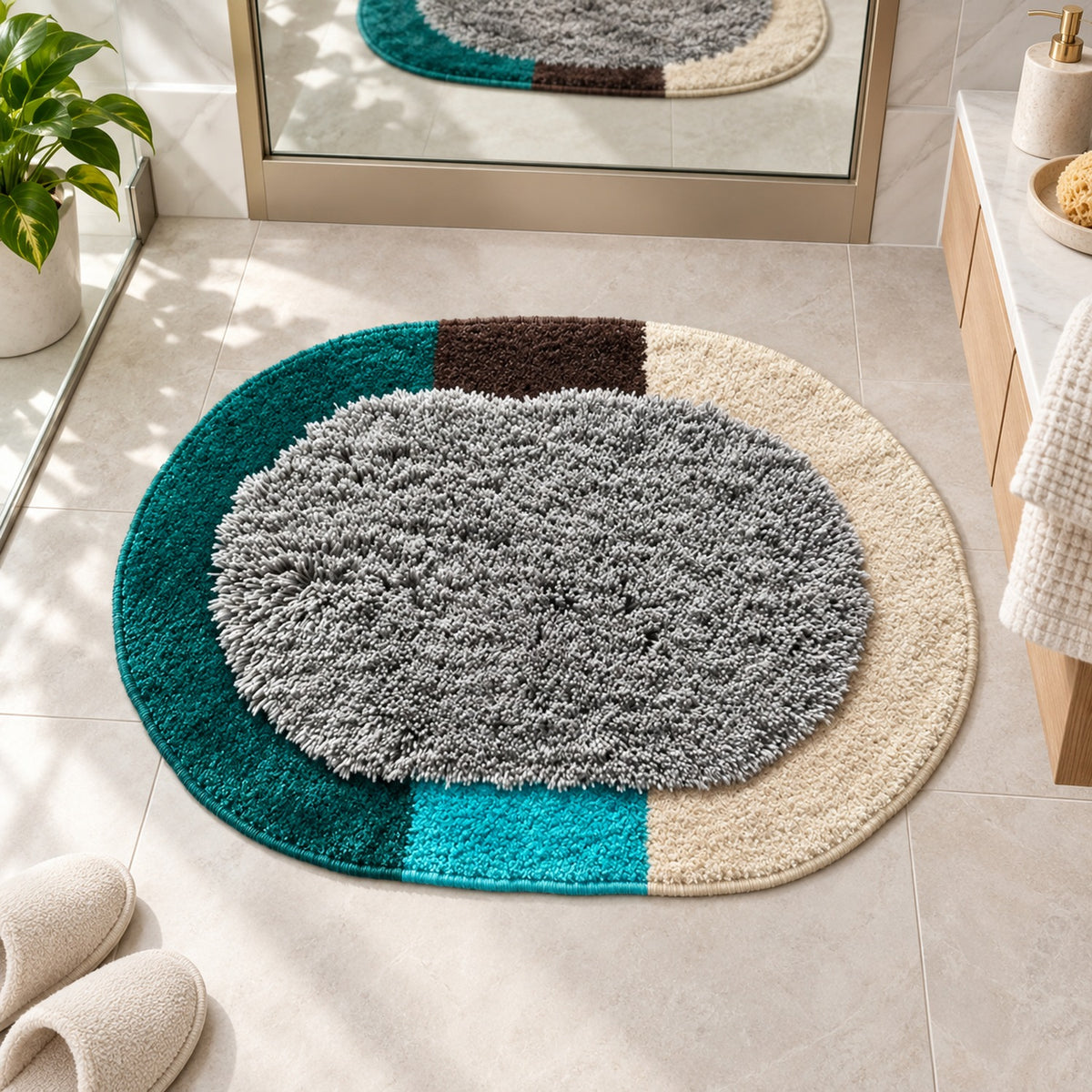 Feblilac Oval Playground with Grey Background Tufted Bath Mat