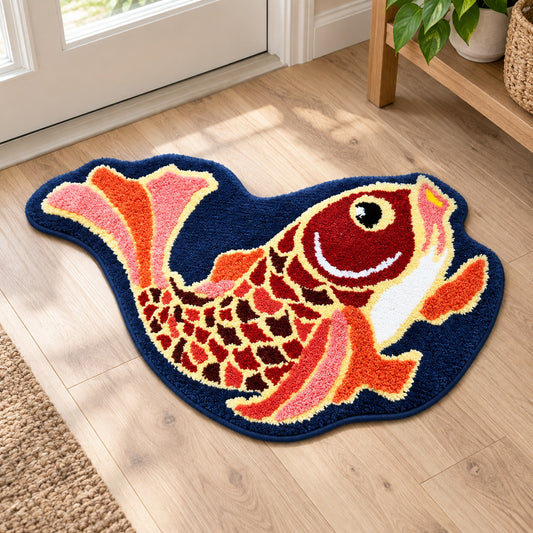 Feblilac Traditional Koi Red Tufted Bath Mat